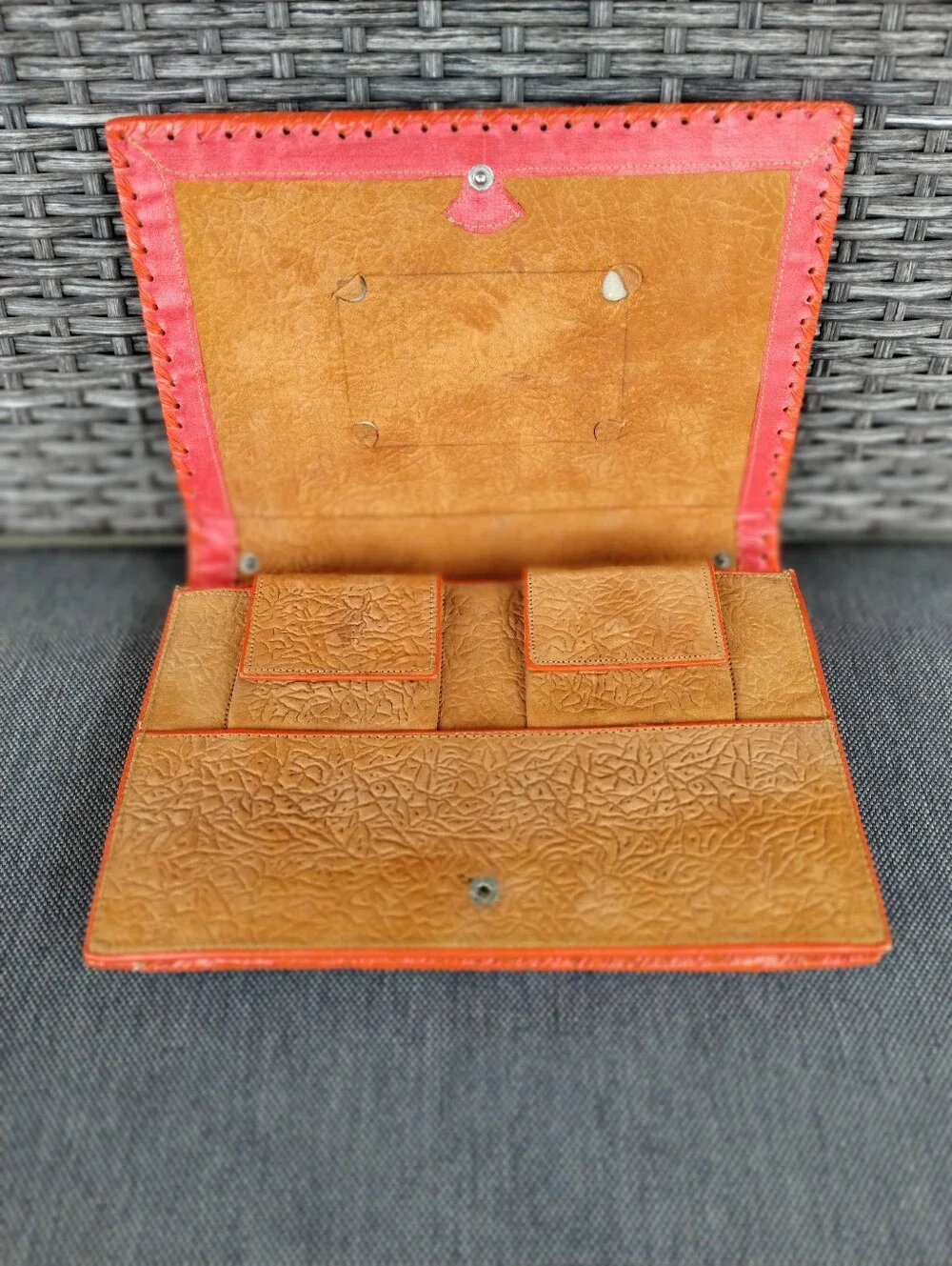 Vintage Egyptian Revival Leather Handbag Camel Pharaoh Top Handle Purse 7